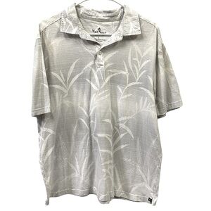 Nat Nast Luxury Originals Gray White Tropical Striped Print Polo Shirt Mens L
